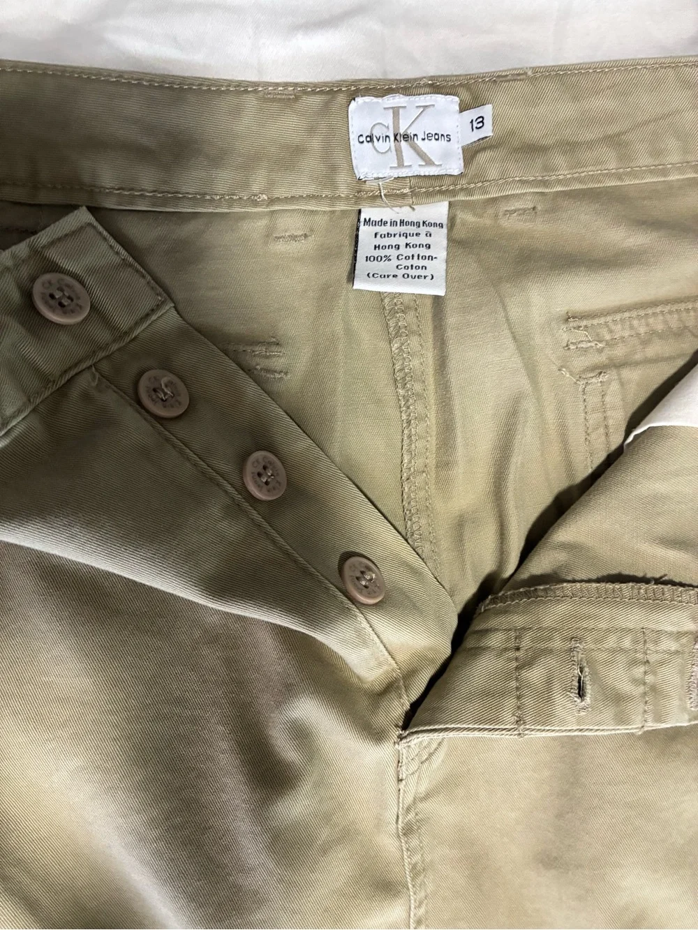 VTG 90s CK JEANS 13 Calvin Klein Khaki Utility Cargo Skirt 💯 Cotton EUC